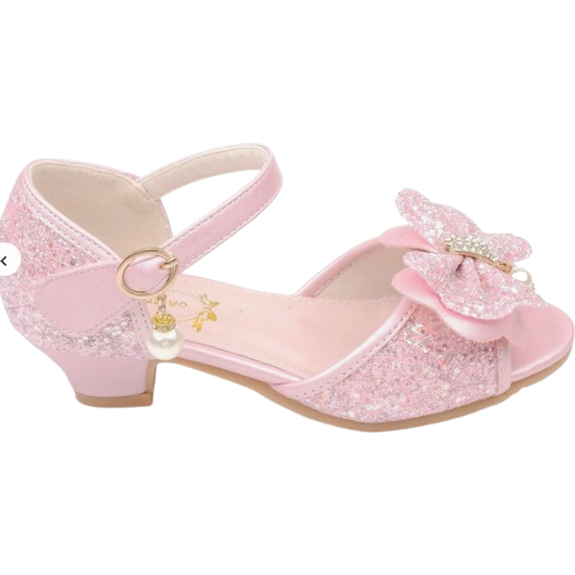 SHEIN Girls&#39; Crystal High Heel Sandals, Princess Bowknot Dress Shoes, Glitter Pink Formal Shoes, Children