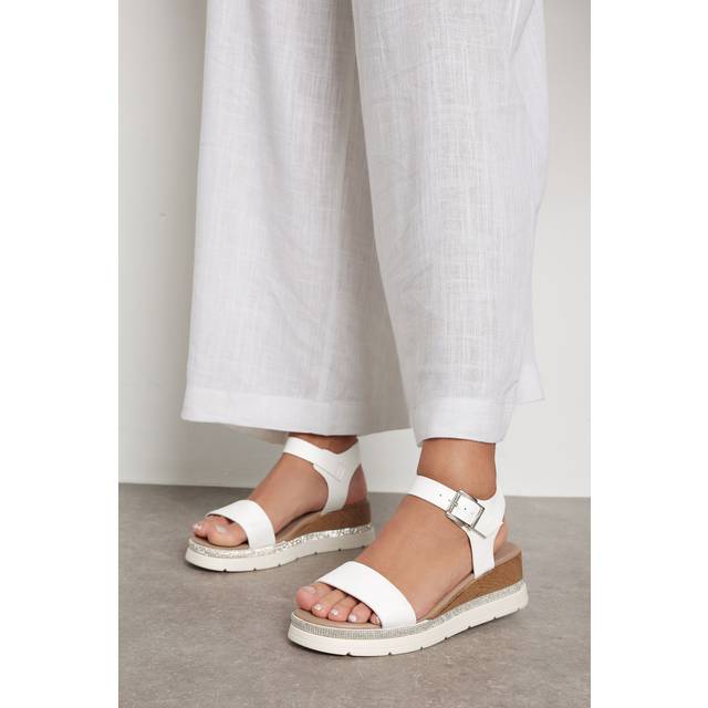 White Diamante Flatform Sandals In Wide E Fit & Extra Wide eee Fit - 7E