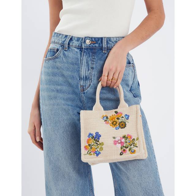 Mini Floral Embroidered Woven Handbag Cream - Accessorize - One Size