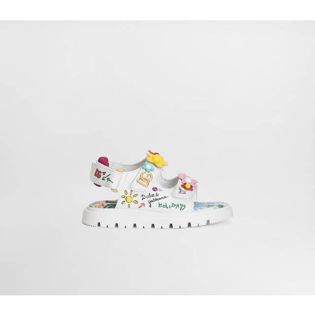 Dolce&Gabbana Baby White Flowers & DG Logo Sandals - Ha5Ku Mix Fiori F.Bc - EU 21