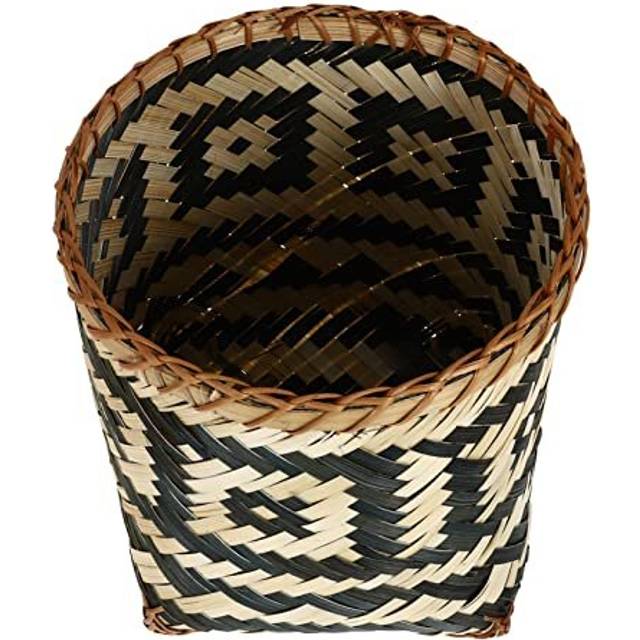Wicker Waste Paper Bin Round Rubbish Basket Rustic Woven Trash Can Rattan Garbage Container Decorative Magazines Basket Arranging Flowers Holder for