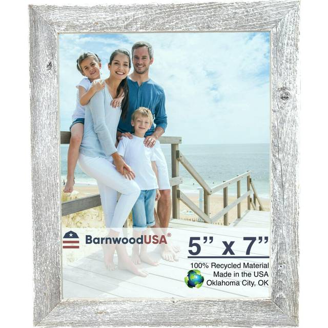 BARNWOODUSA | Farmhouse 5x7 Picture Frame | 1 1/2 inch Molding | 100% Reclaimed Wood | Rustic | White Wash