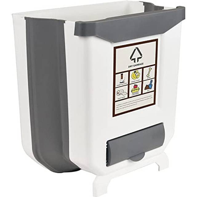 ALBERT AUSTIN Foldable Trash Bin White/Grey Kitchen Cabinet Bin Folding Food Waste Garbage Compactor Caddy Trash Can Kitchen Cupboard Recycling Bins