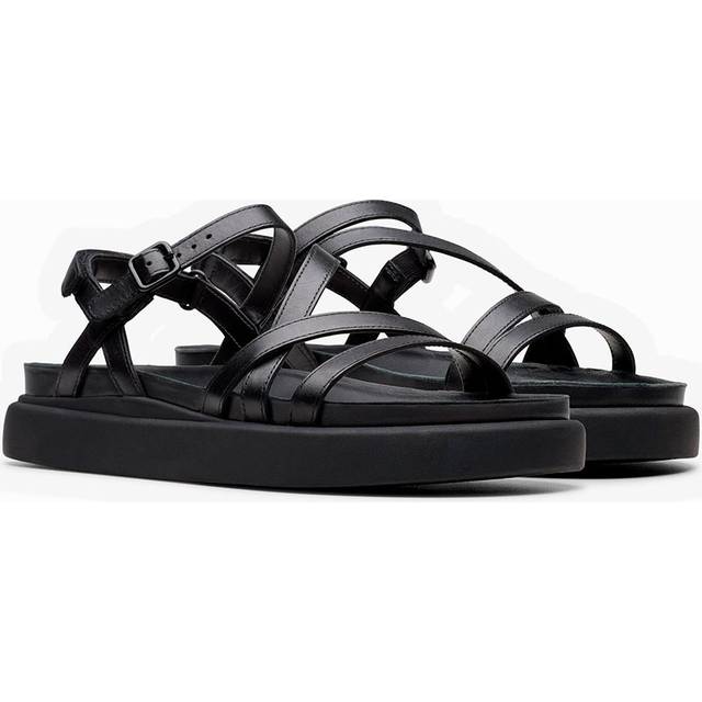 Clarks Aristella Rose Leather Strappy Flat Sandal - Black, Black, Size 6, Women