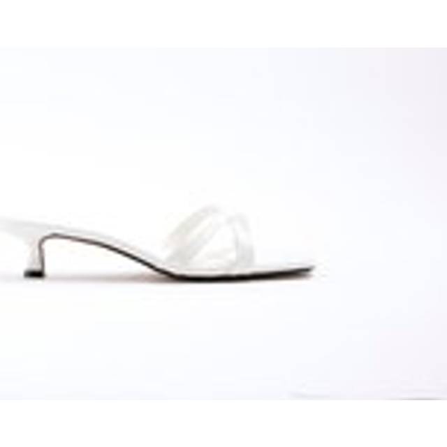 River Island Womens White Cross Strap Kitten Heeled Mule Sandals - 7