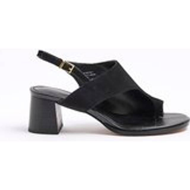 River Island Womens Black Suede Toe Thong Block Heeled Sandals - 7