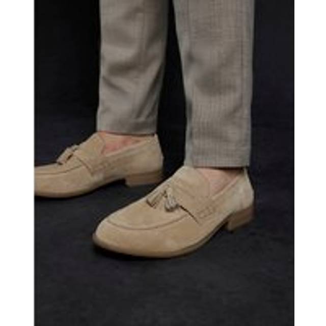 Mens River Island Beige Suede Tassel Loafers - 6