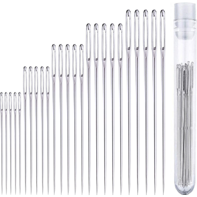 25 Pcs Large Eye Sharp Sewing Needles - Stainless Steel Hand Quilting Needles In A Handy Storage Tube