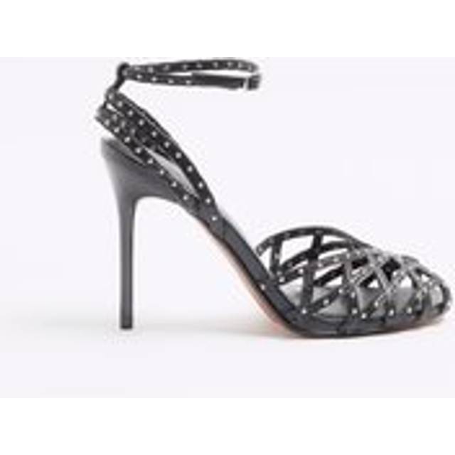 River Island Womens Black Faux Leather Stud Caged Heeled Sandals - 5