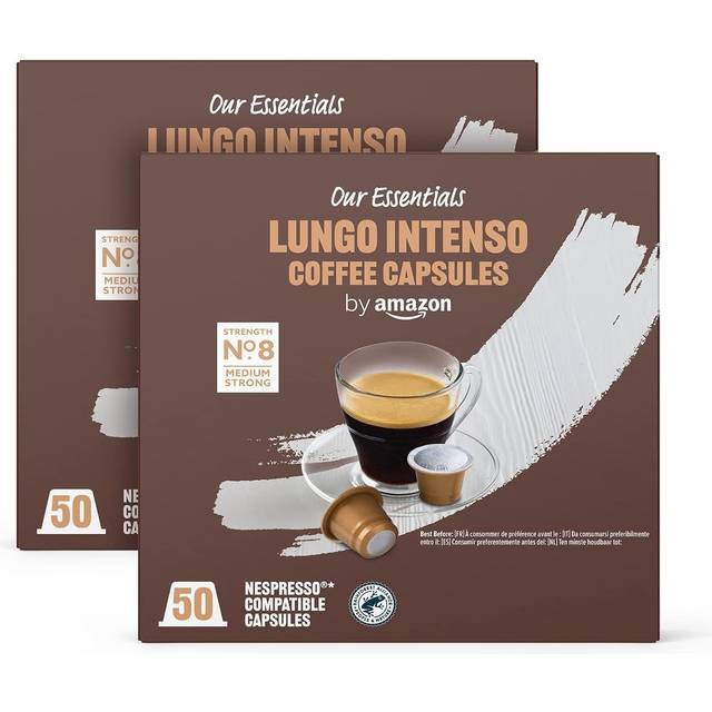 By amazon lungo intenso nespresso compatible coffee capsules, medium roast, 100
