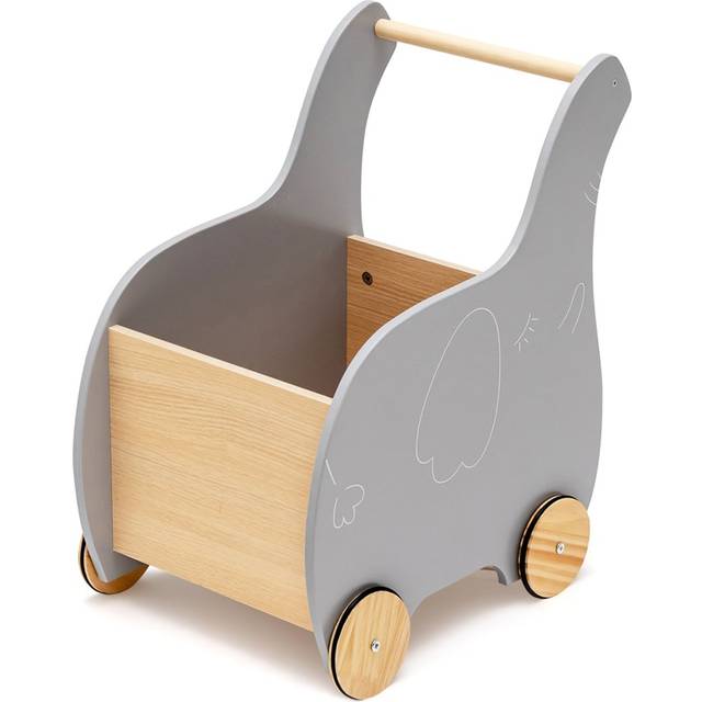 Costway 2 in 1 Grey Wooden Baby Walker with Storage Chest - 61 x 54 x 5cm