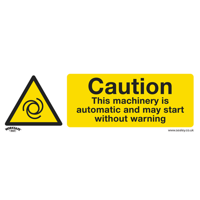 Worksafe Safety Sign - Caution Auto Machinery - Plastic, Pack of 10
