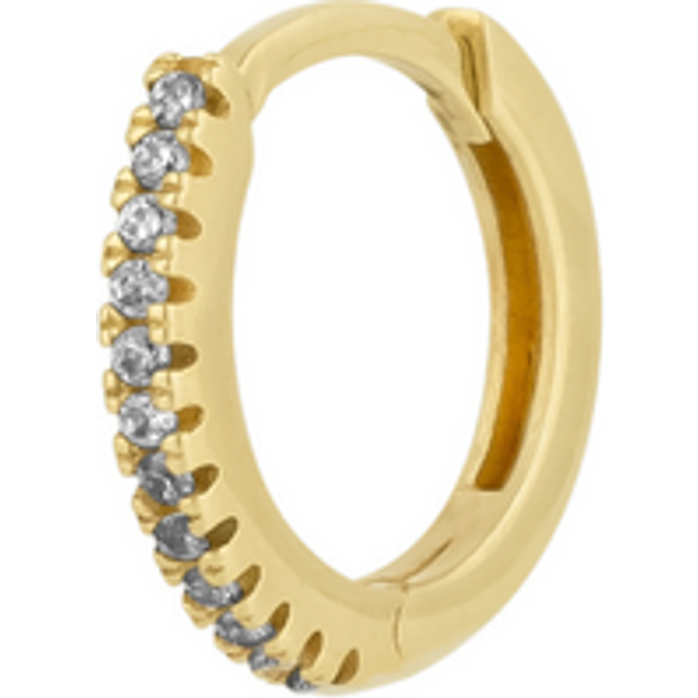 Womens Fine Classic Pave Hoop Single Earring 14ct Solid Gold - Metallics - One Size