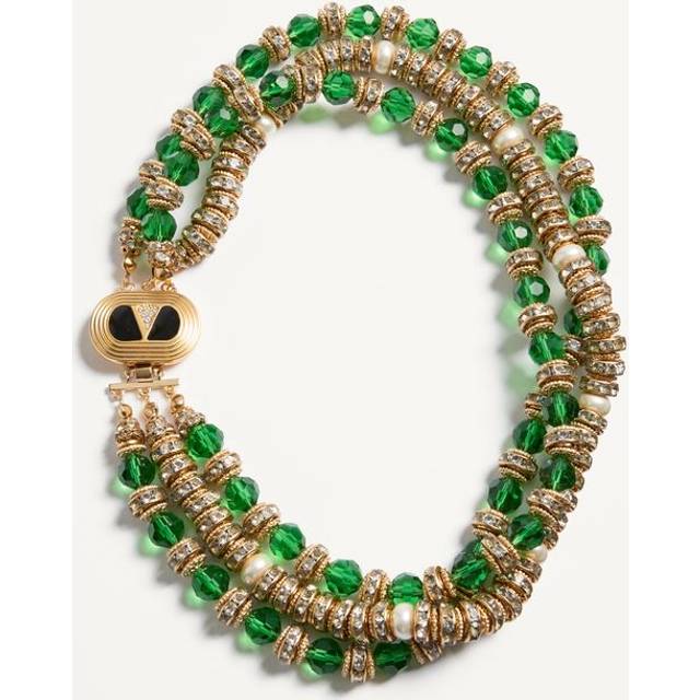 Valentino Garavani - Gold-tone, Crystal And Faux Pearl Necklace - Green - One size
