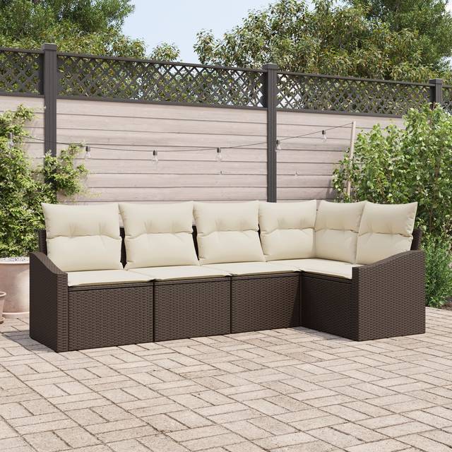 vidaXL Garden Dining Set with Cushion 5 pcs Brown and Cream