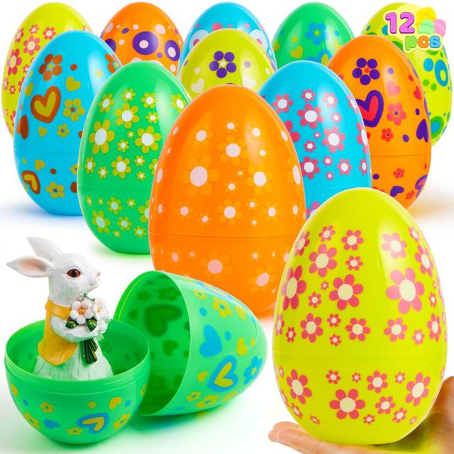 JOYIN 12Pcs 7 Jumbo Easter Eggs Big Empty Large Easter Eggs Plastic Fillable for Easter Filling Treats Party Favor Easter Eggs Hunt Basket Stuffers Fi