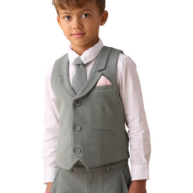 Angel & Rocket Kids' 3-Piece Textured Waistcoat, Shirt & Tie Set, Green