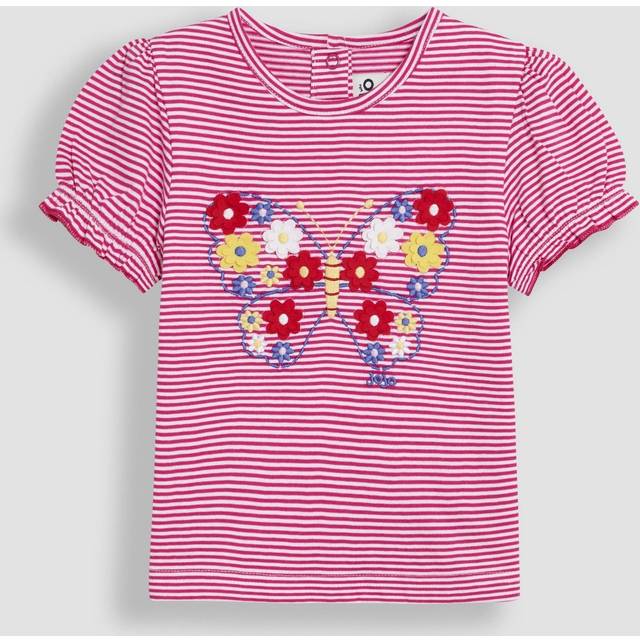 JoJo Maman Bébé Kids' Butterfly Applique Puff Sleeve T-Shirt, Fuchsia