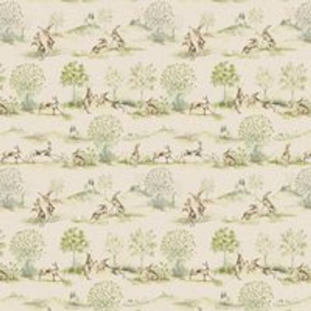 Voyage Maison Boxing Hares Printed Linen Fabric Linen - Cream