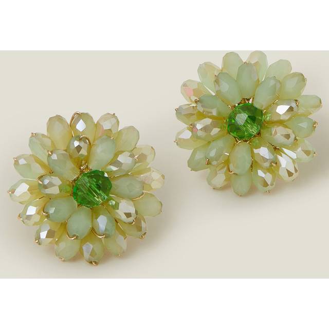 Green Beaded Flower Stud Earrings - Accessorize - One Size