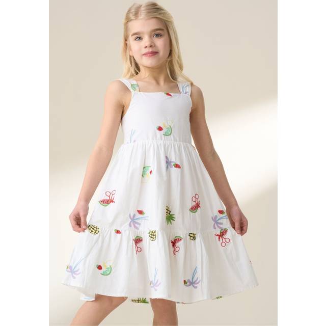 Angel & Rocket Kids' Embroidered Fruit Sundress, White/Multi