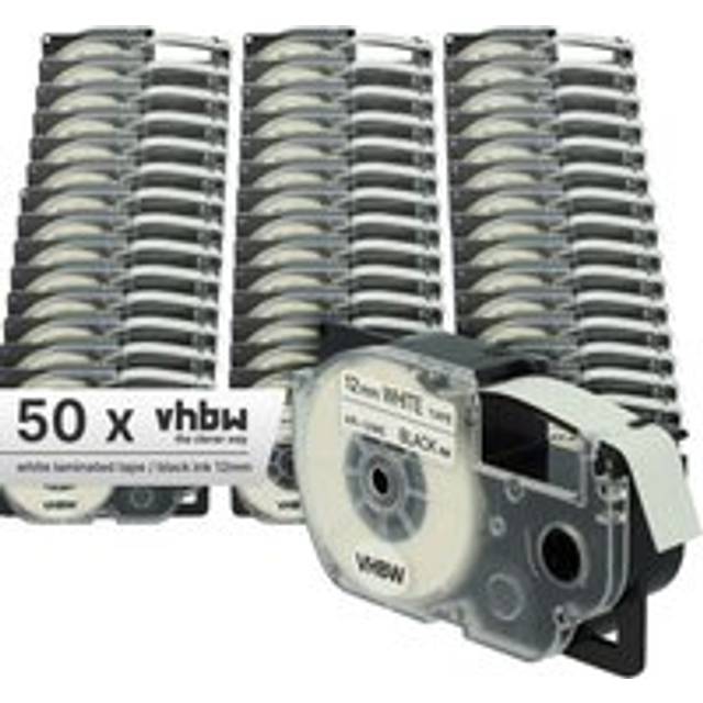 Vhbw - 50x Label Tape compatible with Casio KL-G2, KL-750E, KL-780, KL-820, KL-8100, KL-8200, KL-C500 Label Printer 12 mm, Black on White