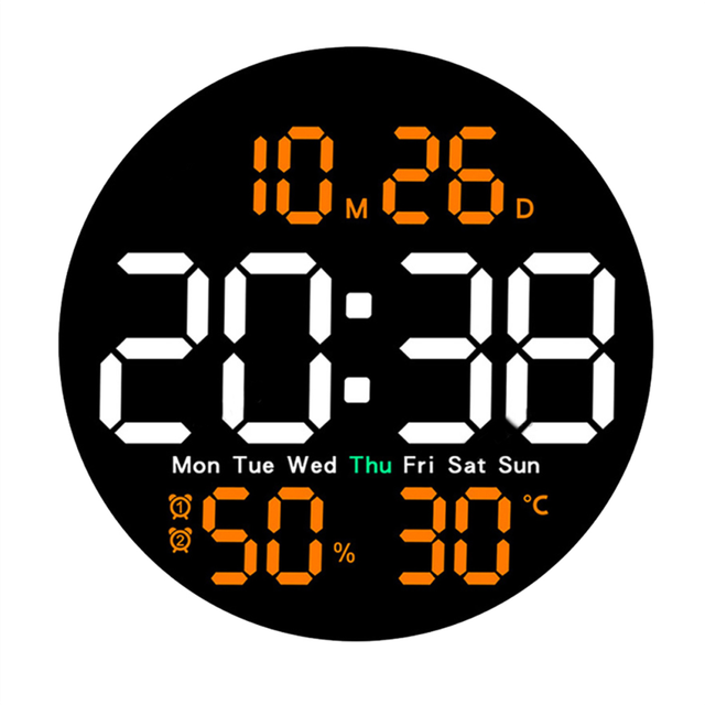 10Inch Temperature Humidity Digital Wall Clock Green