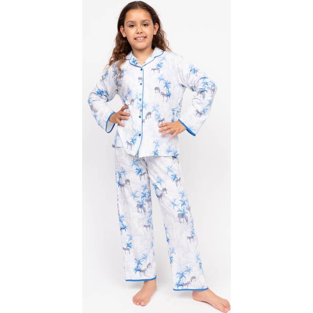 Minijammies Kids' Zebra Print Jersey Pyjama Set, White/Multi