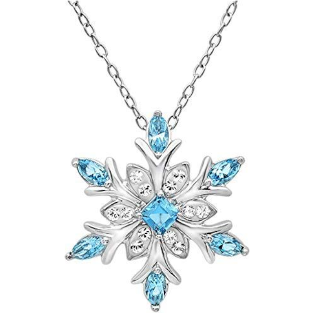 Veile Studios Zircon Blue White Christmas Snowflake Pendant Long Chain Necklace Necklaces & Pendants