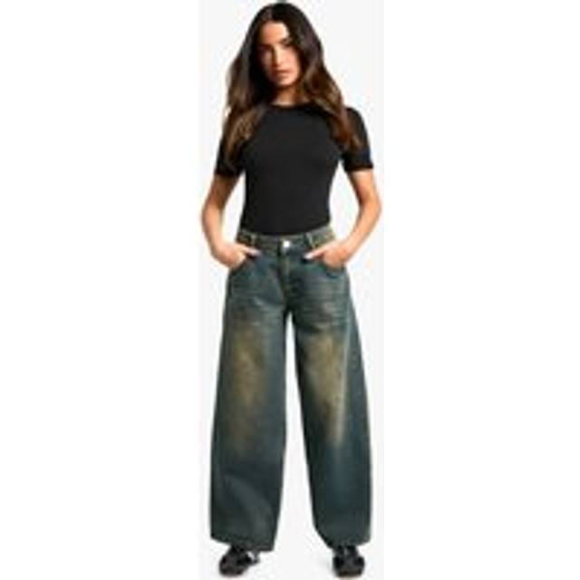Womens Petite Low Rise Vintage Tint Baggy Boyfriend Jeans - Blue - 14, Blue