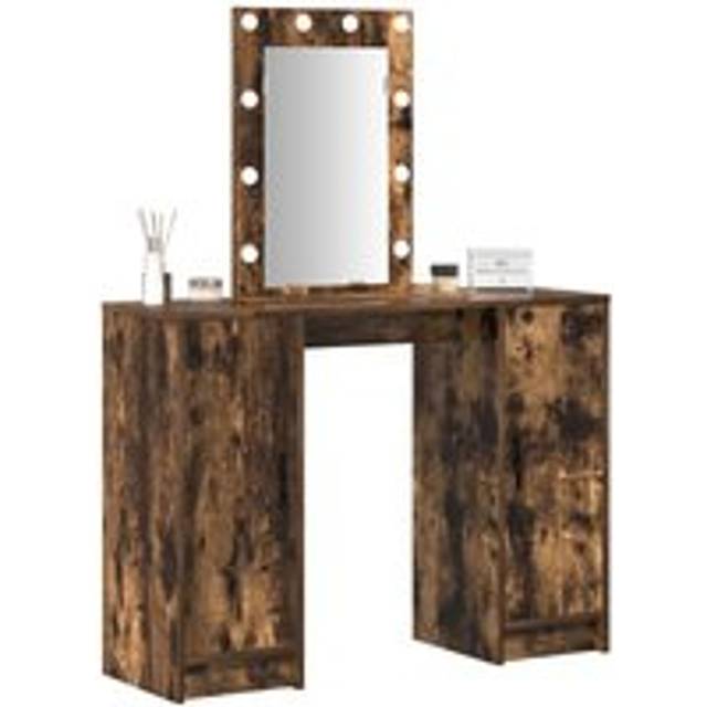 Sminkbord med LED-lampor Rökt Ek 102x33x135 cm