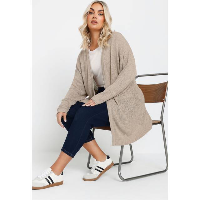 Yours Curve Natural Brown Tape Yarn Midi Cardigan, Women's Curve & Plus Size, Yours - 14-16