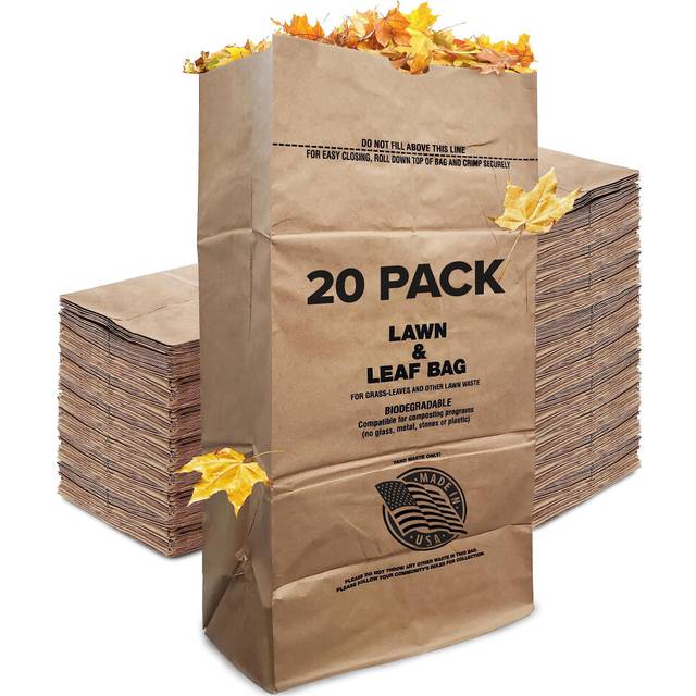 30 Gallon Kraft Lawn and Leaf Bags 20 Pack Eco-Friendly Heavy Duty Large Paper Trash Bags  Made in the USA Tear Resistant Yard Waste Bags for Grass Cl