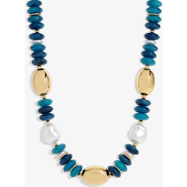 Womens Gold Blue Bead Statement Necklace - Metallics - One Size