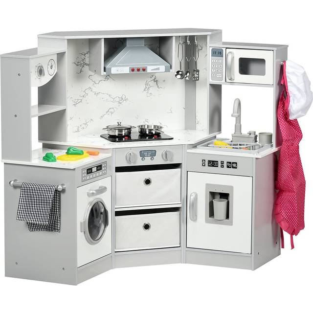 AIYAPLAY Kids Grey Kitchen Play Set with Running Water Apron and Chef Hat