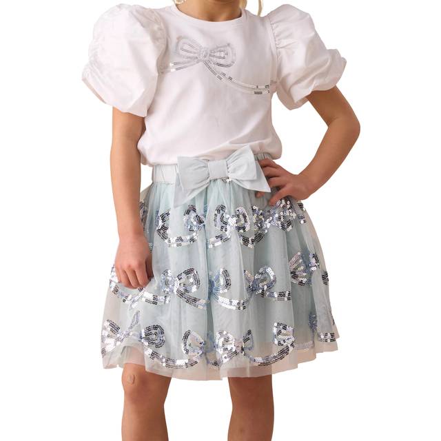 Angel & Rocket Kids' Mesh Sequin Bow Skirt, Blue
