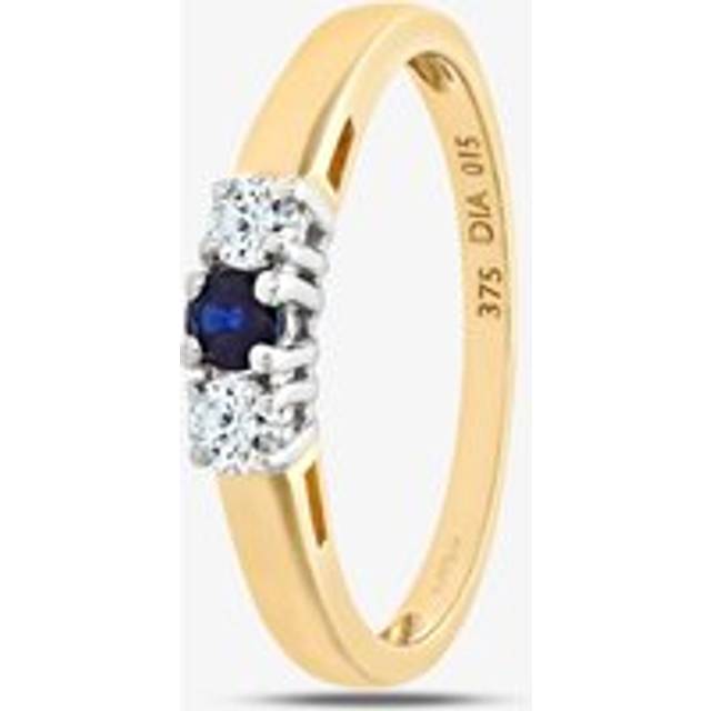 9ct Three Stone Blue Sapphire 0.15ct Diamond Ring PR06007Y SA L - Gold