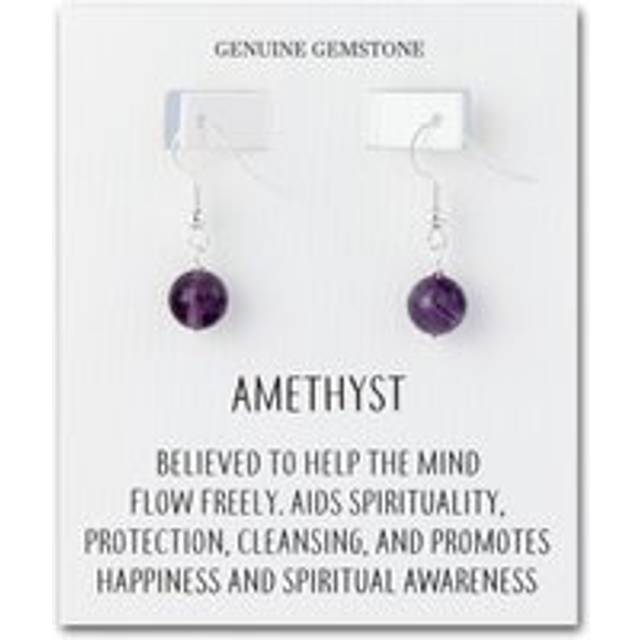 Amethyst gemstone round drop earrings with quote card