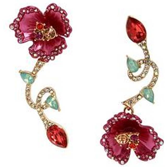 Betsey Johnson Garden Flower Mismatch Earrings, Dark Pink, Women