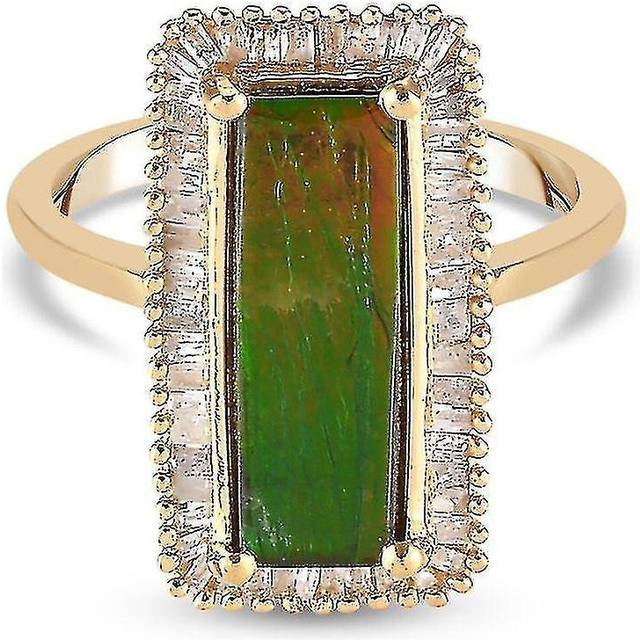 Ammolite Halo Ring In Gold Plated Silver Anniversary Gift White Diamond 3.75ct(P)