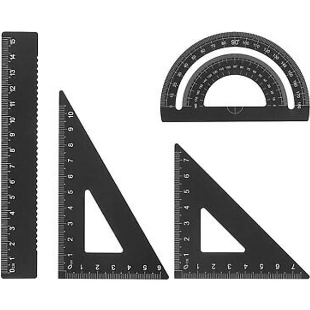 Geometry Set 15cm 4pcs Laser Engraving Metal Ruler Set Black
