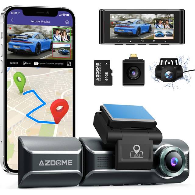 4K Car DVR 3 Camera AZDOME M550 Front Rear Cabin Dash Cam UHD Night Vision WiFi GPS