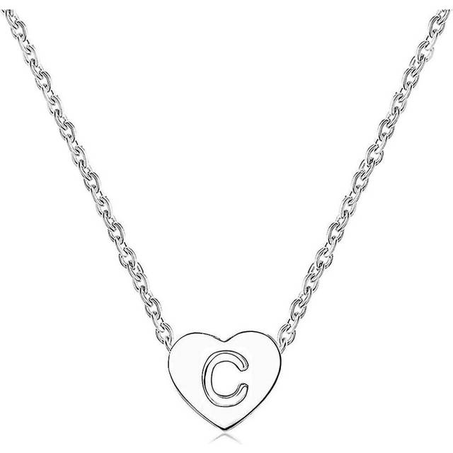 Women Girls Silver Tiny Love Heart Initial Letter Necklace Alphabet A-z Personalized Name Pendant Ch