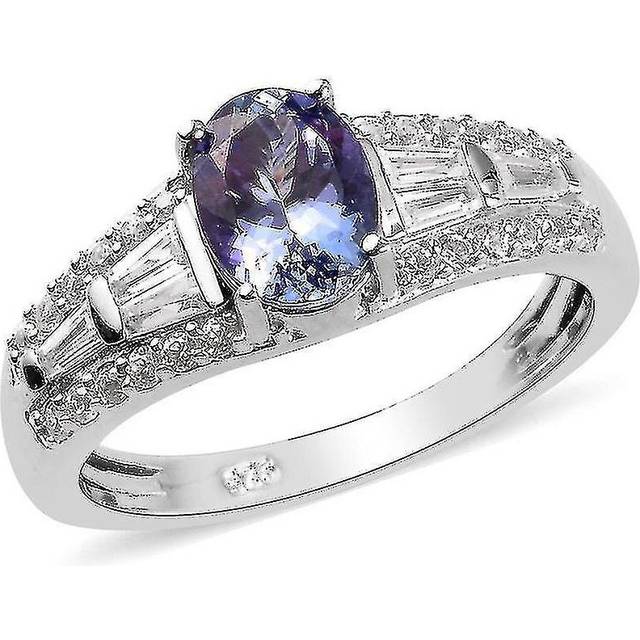 Tanzanite, White Zircon Designer Ring Platinum Plated Silver Gift For Her 1.82ct(P)