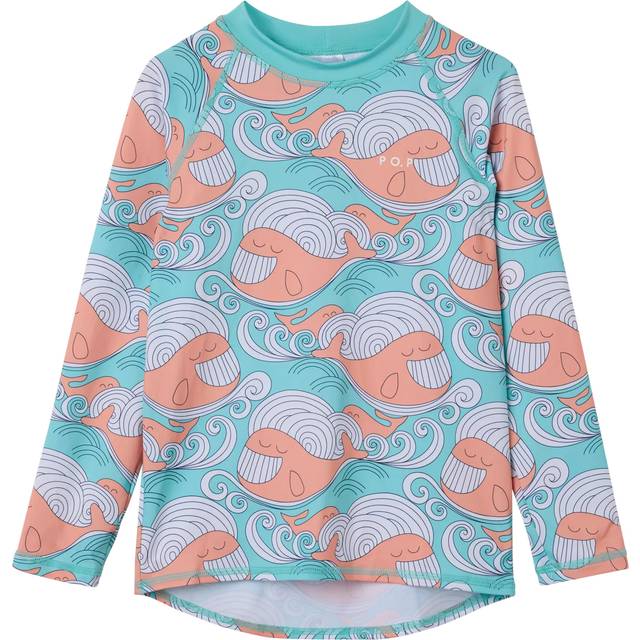 Polarn O. Pyret Kids' UPF 50 Whale Print Long Sleeve Swim Top, Blue
