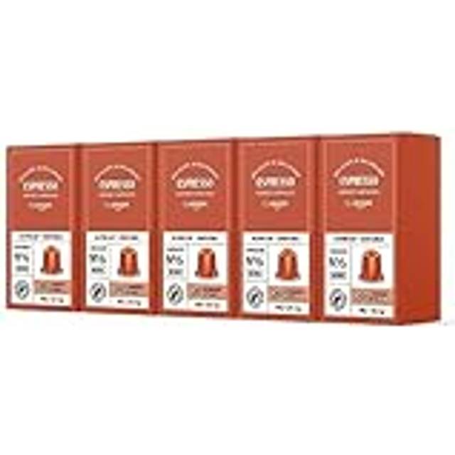 by Amazon Espresso Aluminium Coffee Capsules Compatible with Nespresso, Light Roast, 100 Count (10 Packs of 20) - Rainforest Alliance Certified