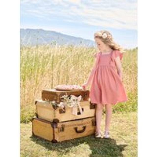 Cotton Gauze Occasion Wear Dress with Broderie Anglaise Sleeves, for Girls old rose