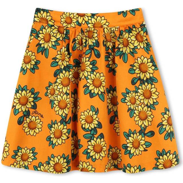 Kenzo Kids - floral-print skirt - kids - Cotton - 3 - Orange