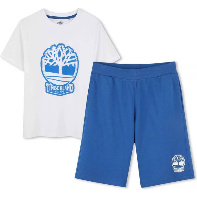 Timberland Kids' Logo T-Shirt & Bermuda Shorts Pyjama Set, White/Multi