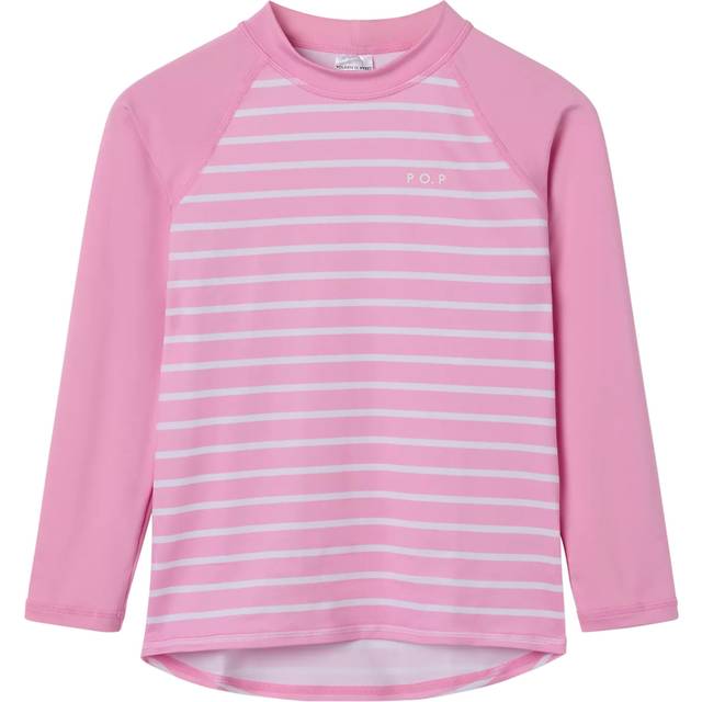 Polarn O. Pyret Kids' UPF 50 Stripe Long Sleeve Swim Top, Pink